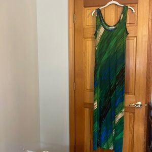 Calvin Klein maxi dress. Green, blue, black, tan. Beautiful colors and design S
